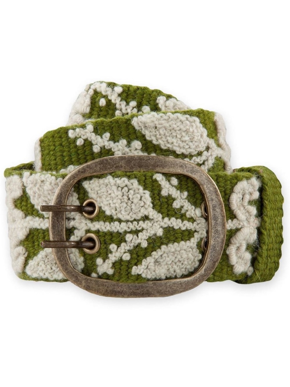 Pistil 100% Wool Sadie Belt Olive Green Peruvian Handwoven Embroidery, Size L/XL